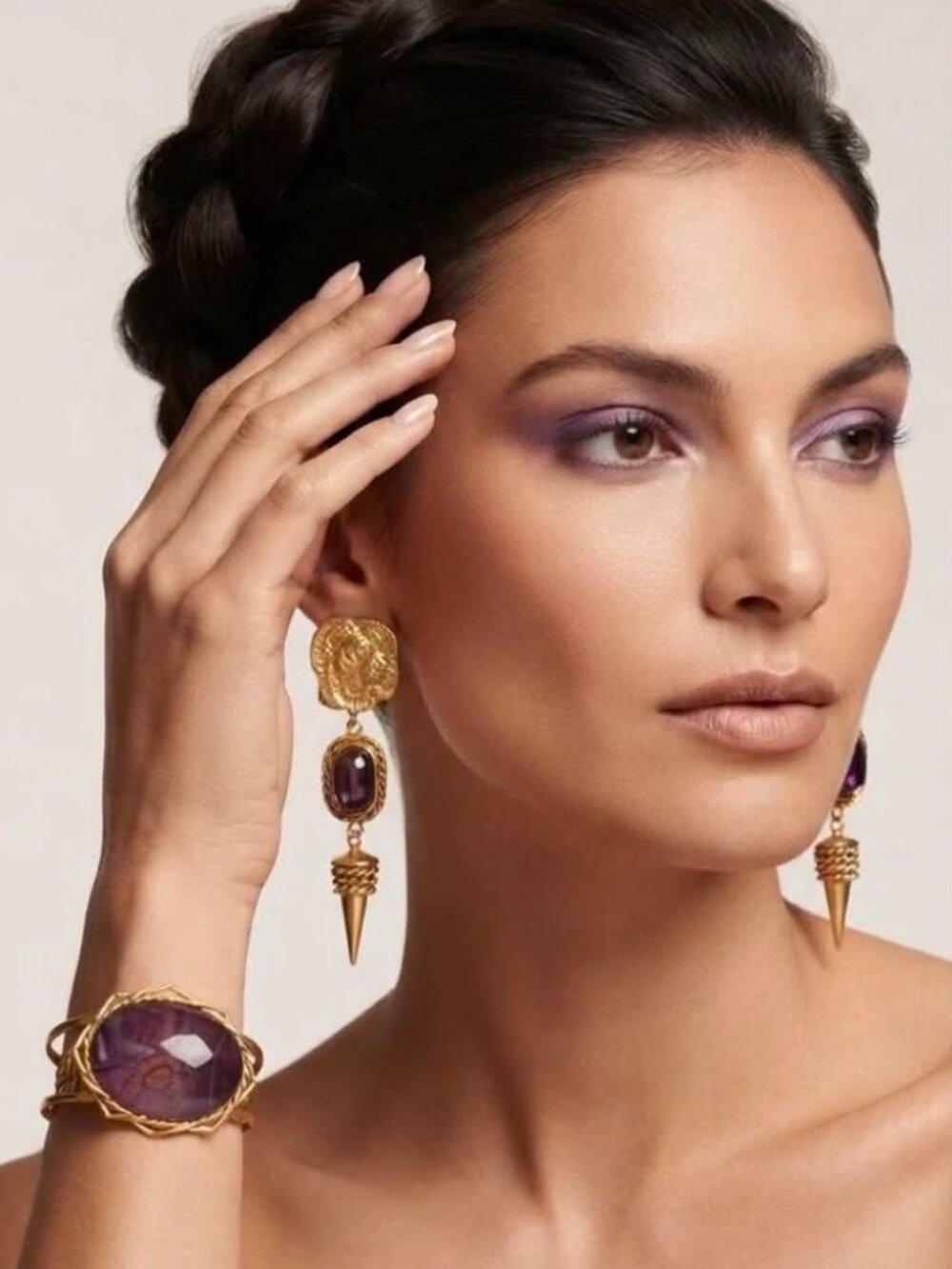 Vintage Gold-Tone Purple Stone Jewelry Set
